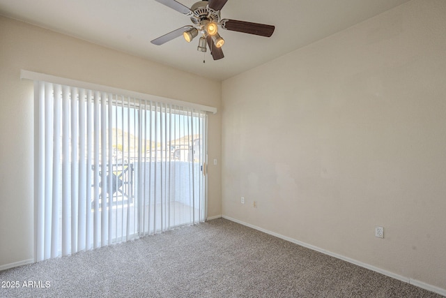 empty room with carpet floors and ceiling fan