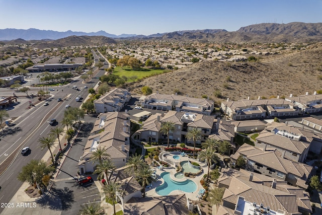 bird's eye view with a mountain view