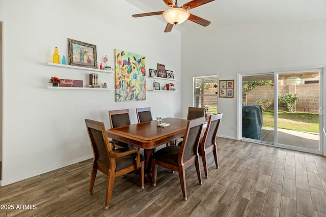 dining space featuring ceiling fan