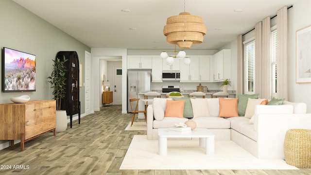 living room featuring light hardwood / wood-style floors