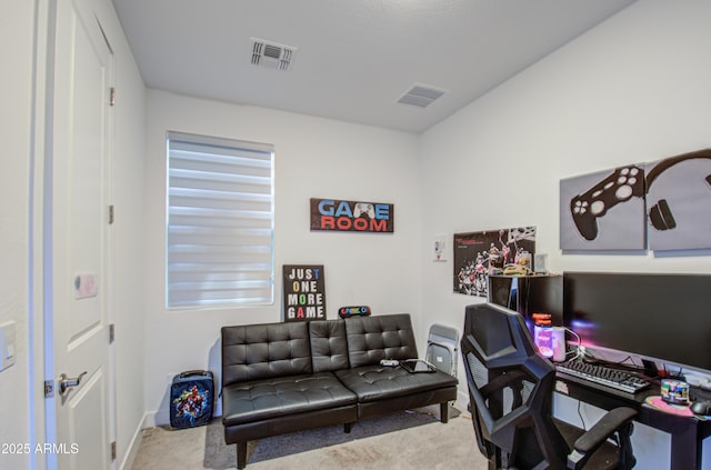 view of carpeted home office