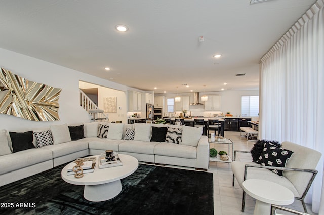 view of tiled living room