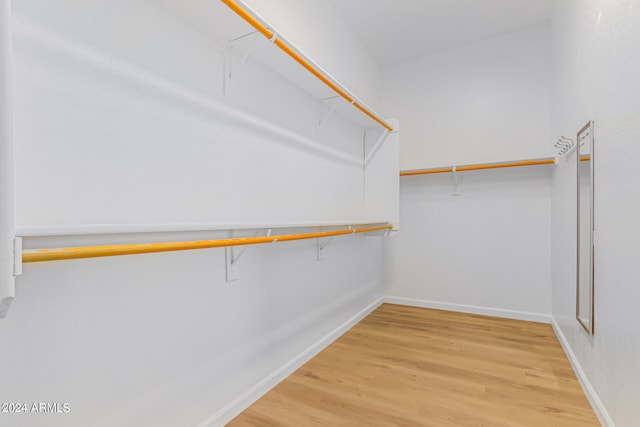 walk in closet with light hardwood / wood-style flooring