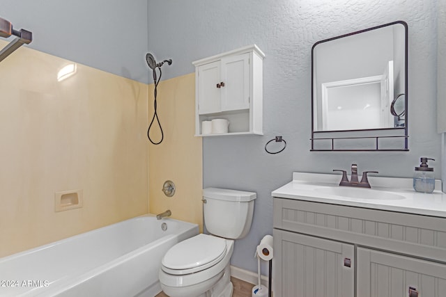 full bathroom featuring toilet, shower / bathing tub combination, and vanity