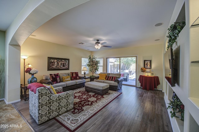 6554 W Rushmore Way, Florence, AZ 85132 - living area with ceiling fan and wood finished floors