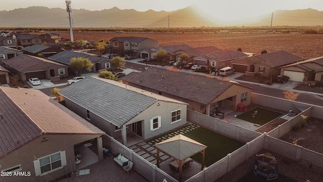 view of aerial view at dusk