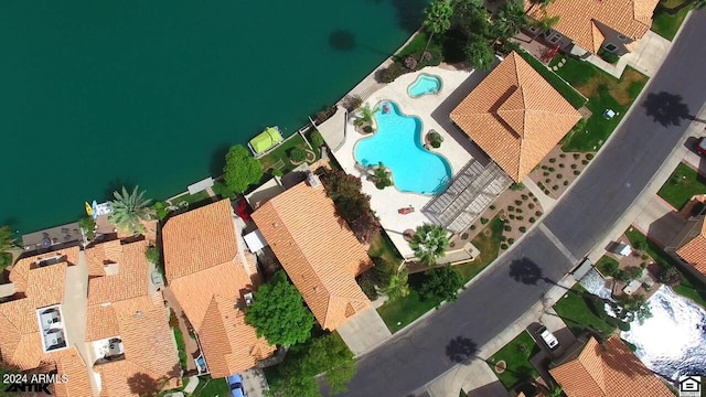 aerial view with a water view