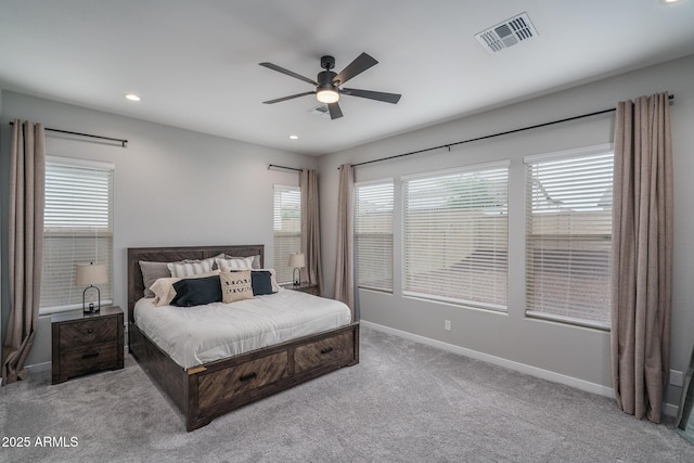 12702 W Sierra Vista Dr, Glendale, AZ 85307 - carpeted bedroom featuring recessed lighting, visible vents, ceiling fan, and baseboards