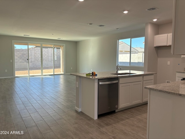 kitchen featuring dishwasher, a wealth of natural light, white cabinets, and sink