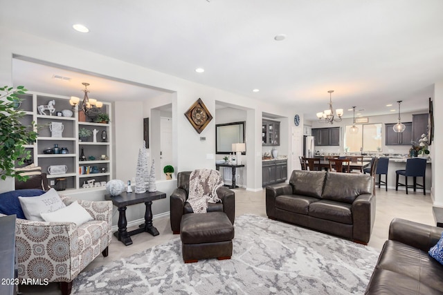 living room with a chandelier