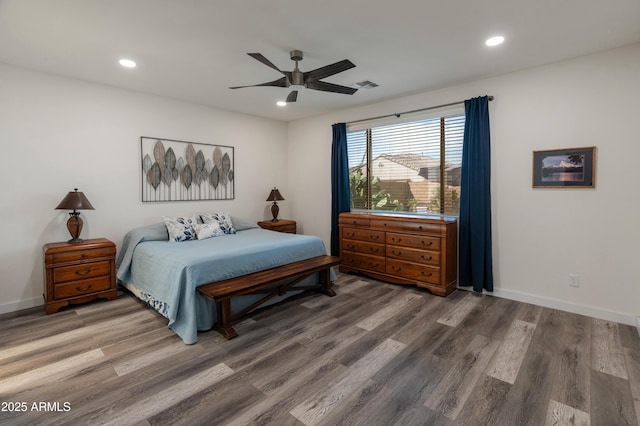 24638 N 144th Ave, Surprise, AZ 85387 - bedroom featuring recessed lighting, wood finished floors, baseboards, and ceiling fan