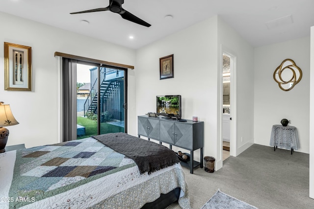 908 W Caldwell St, Phoenix, AZ 85041 - bedroom with access to outside, ensuite bathroom, ceiling fan, recessed lighting, and light carpet