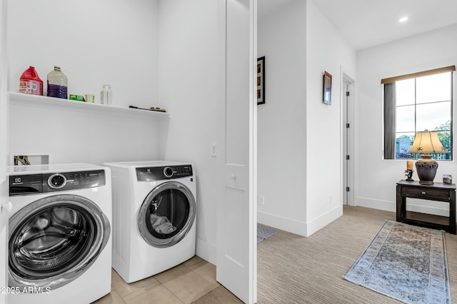 908 W Caldwell St, Phoenix, AZ 85041 - laundry area with baseboards, recessed lighting, light tile patterned floors, washing machine and dryer, and laundry area