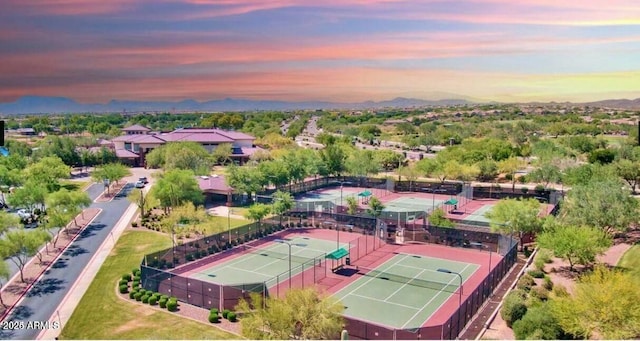 view of aerial view at dusk