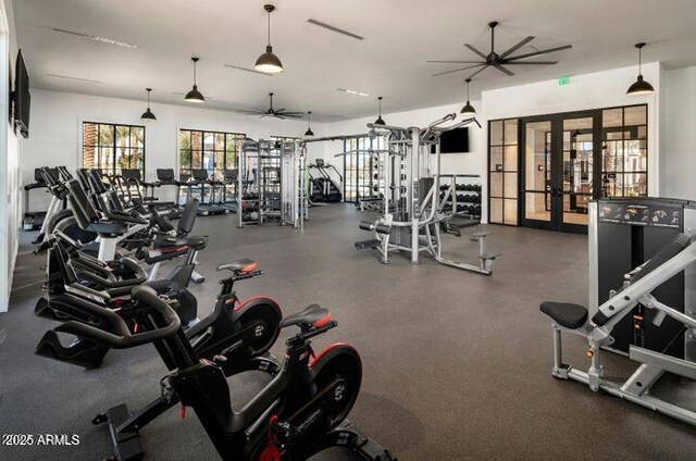 11249 N Blakely St, Surprise, AZ 85388 - exercise room with french doors and a ceiling fan