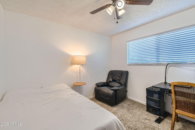 624 N Ashbrook Cir, Mesa, AZ 85213 - bedroom with light colored carpet, a textured ceiling, baseboards, and ceiling fan