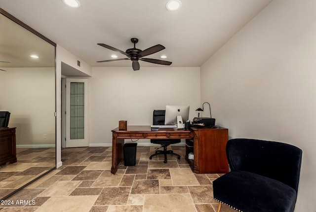 home office with ceiling fan