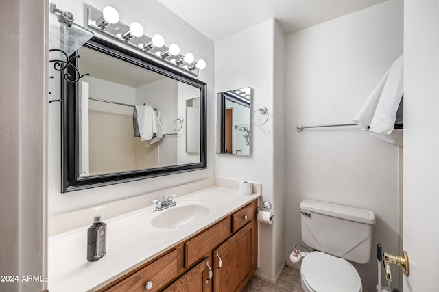 bathroom with vanity, toilet, and tile patterned floors