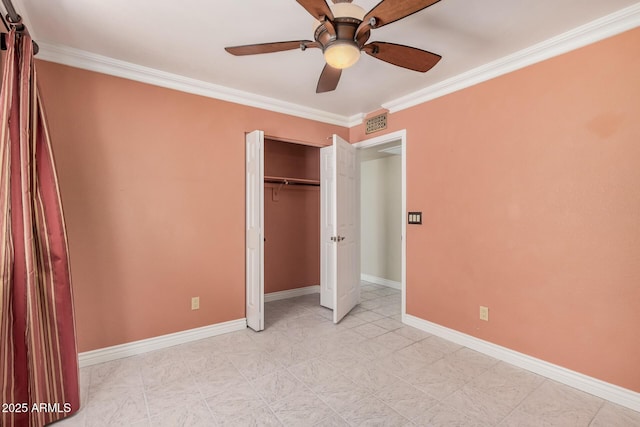 1549 N La Rosa Dr, Tempe, AZ 85288 - unfurnished bedroom featuring crown molding, a closet, and a ceiling fan