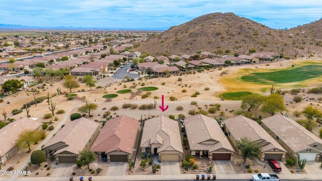 birds eye view of property featuring a residential view and a mountain view