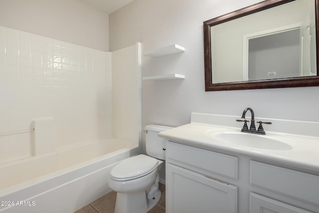 full bathroom featuring tile patterned flooring, vanity, shower / bath combination, and toilet