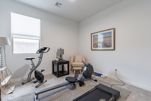 exercise room with carpet floors