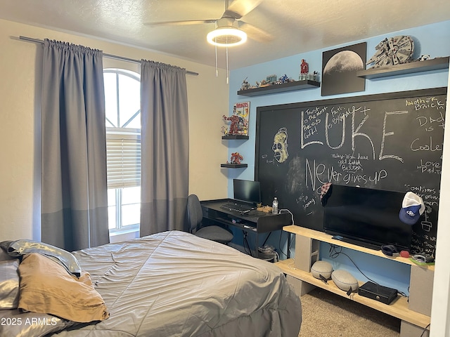 bedroom with carpet floors and ceiling fan