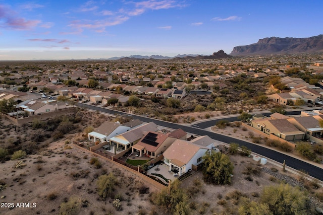 aerial view featuring a residential view and a mountain view