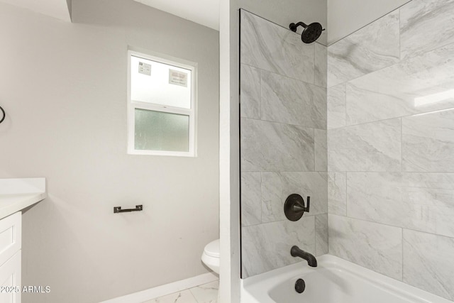 9105 N 13th St, Phoenix, AZ 85020 - full bath with baseboards, toilet, shower / bathing tub combination, marble finish floor, and vanity