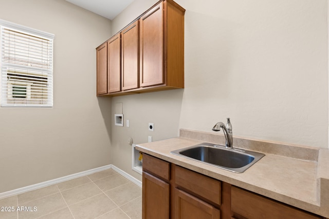 3072 E Appaloosa Rd, Gilbert, AZ 85296 - laundry area with hookup for an electric dryer, a sink, hookup for a washing machine, baseboards, and cabinet space