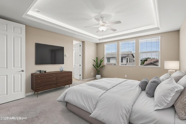3072 E Appaloosa Rd, Gilbert, AZ 85296 - bedroom with a tray ceiling, carpet flooring, and multiple windows