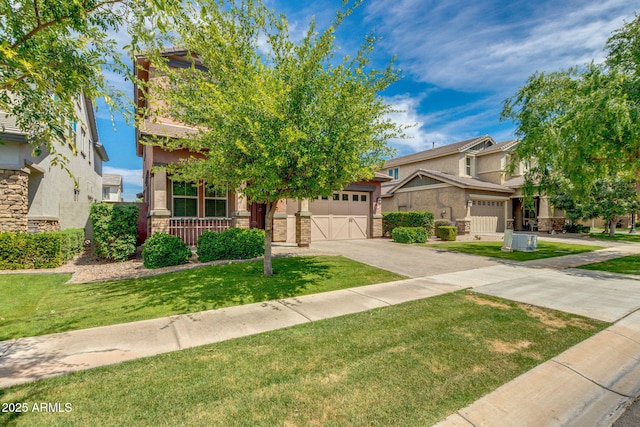 3072 E Appaloosa Rd, Gilbert, AZ 85296 - view of front facade featuring an attached garage, stone siding, driveway, and a front yard
