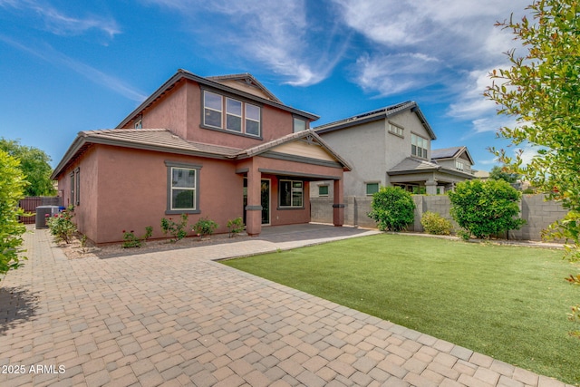 3072 E Appaloosa Rd, Gilbert, AZ 85296 - craftsman-style house with a fenced backyard, cooling unit, stucco siding, a patio area, and a front yard