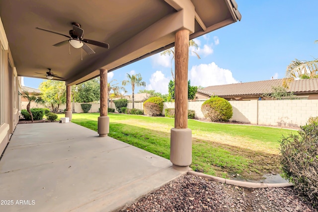 18544 E Caledonia Dr, Queen Creek, AZ 85142 - view of patio featuring a fenced backyard and ceiling fan
