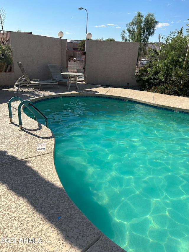 view of swimming pool featuring a patio area