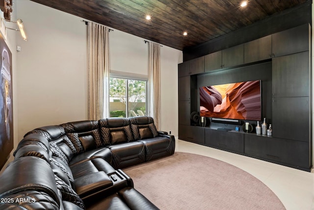 cinema room featuring wooden ceiling and recessed lighting