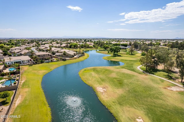 bird's eye view featuring a residential view and a water view