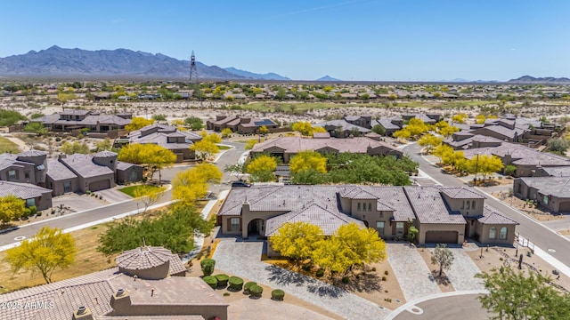aerial view featuring a residential view and a mountain view