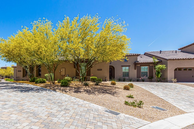 view of front of property featuring a tile roof and stucco siding