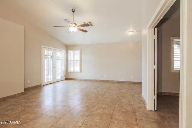 3750 S Conestoga Rd, Apache Junction, AZ 85119 - spare room featuring ceiling fan, lofted ceiling, and light tile patterned flooring