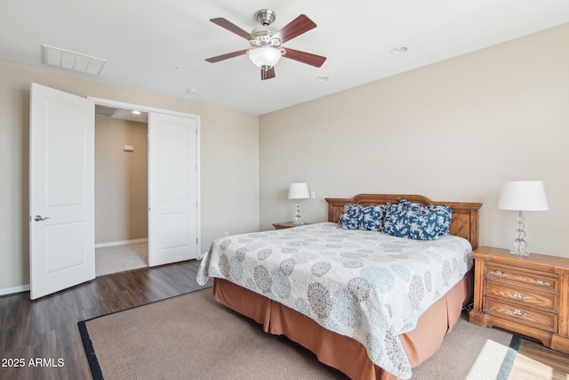 9305 E Canyon View Rd, Scottsdale, AZ 85255 - bedroom featuring a ceiling fan, wood finished floors, visible vents, and baseboards