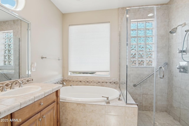 9305 E Canyon View Rd, Scottsdale, AZ 85255 - full bath with vanity, a bath, and a stall shower