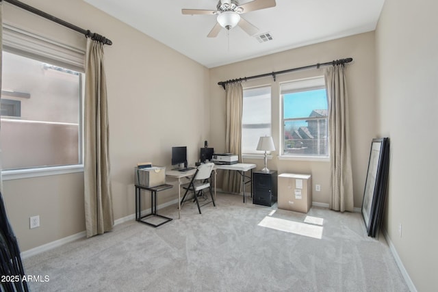 9305 E Canyon View Rd, Scottsdale, AZ 85255 - office area featuring visible vents, baseboards, carpet, and ceiling fan