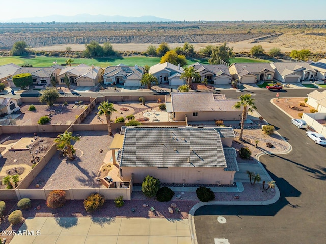 drone / aerial view featuring a mountain view