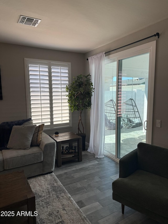 living room with hardwood / wood-style floors