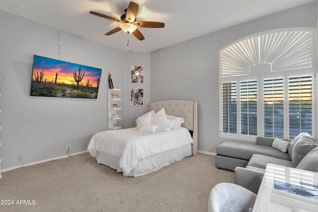 bedroom with carpet flooring and ceiling fan