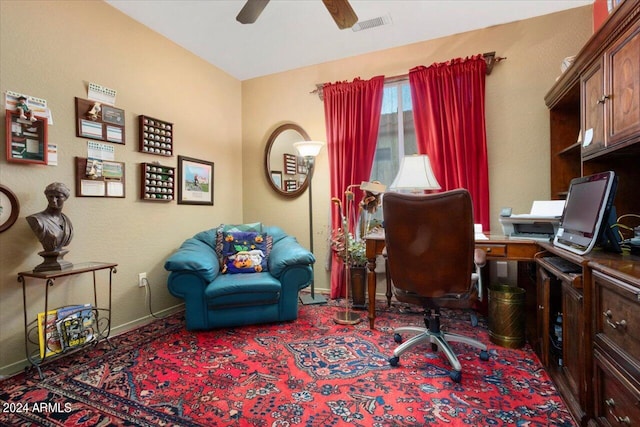 home office with ceiling fan