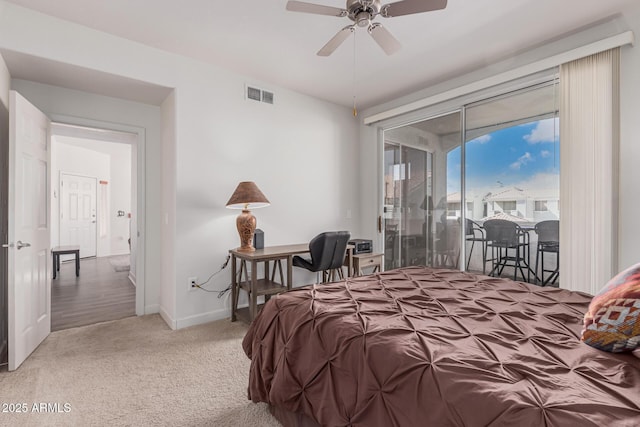 1100 N Priest Dr Unit 2145, Chandler, AZ 85226 - bedroom with carpet, baseboards, access to outside, ceiling fan, and visible vents