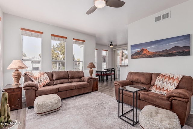 1100 N Priest Dr Unit 2145, Chandler, AZ 85226 - living area featuring visible vents, light wood-style floors, and ceiling fan