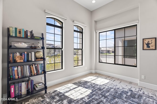 sitting room with hardwood / wood-style flooring